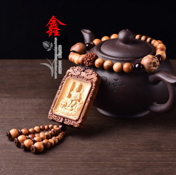 桃木汽車掛件保平安符生肖屬兔者本命佛文殊菩薩汽車掛飾 1