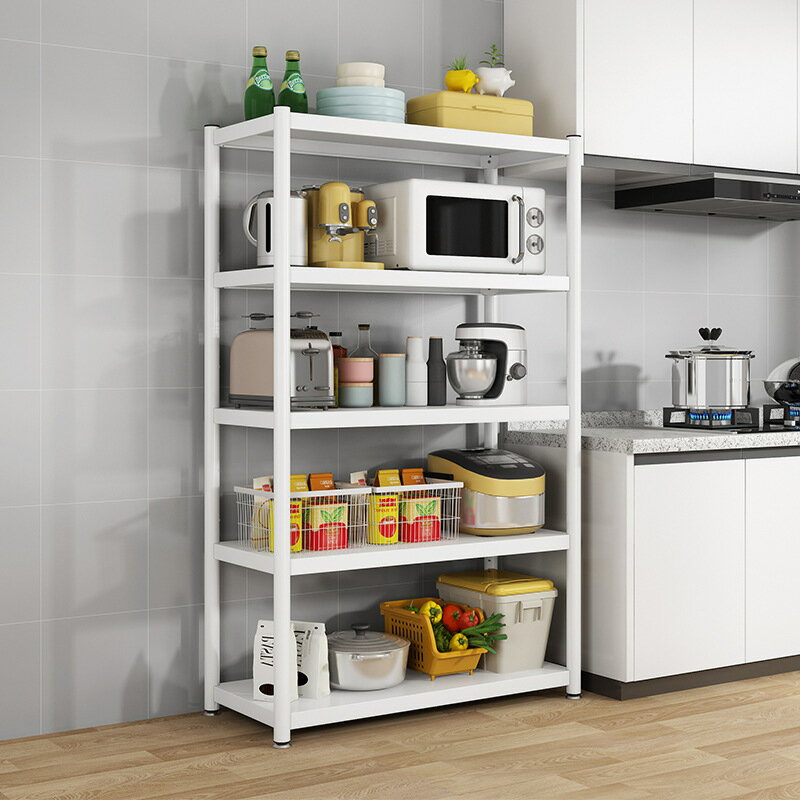 炎恩白色碳鋼廚房置物架落地式可調多層收納多功能微波爐烤箱架子