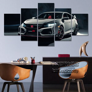 實木框畫 現代汽車 本田 Honda 思域 Type-R 跑車賽車豪車 現代藝術裝飾畫 客廳房間臥室玄關沙發背景墻掛畫