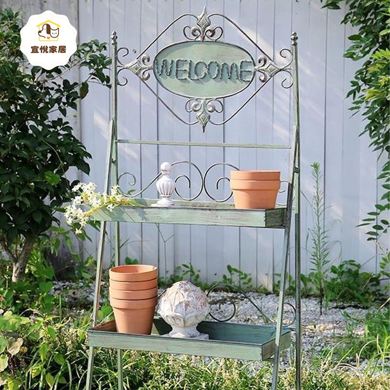 【宜悅家居】 復古花架 花園植物架 田園風多層置物架 多肉植物架 可折疊花盆架做舊 免運 工廠現貨 可開發票