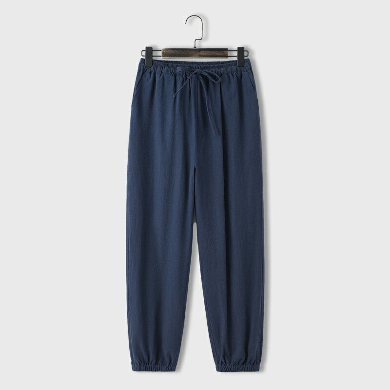 【巴黎精品】現貨+預購 新中式 休閒褲棉麻長褲-夏季寬鬆縮腿純色男褲子7色a1bx62