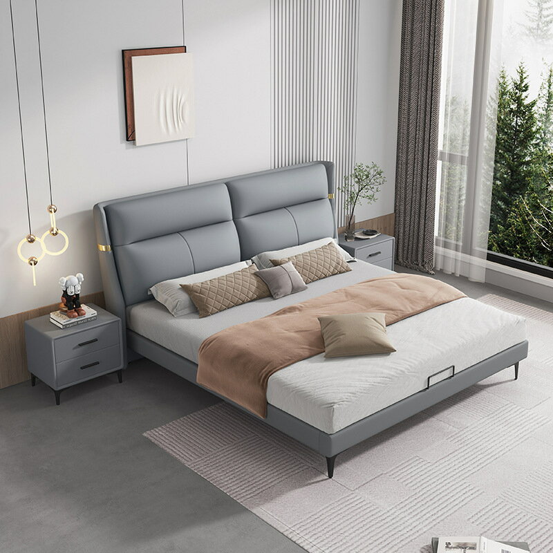 楓林宜居 極簡皮床主臥雙人床1.8米1.5米現代簡約小戶型儲物高箱意式軟包床