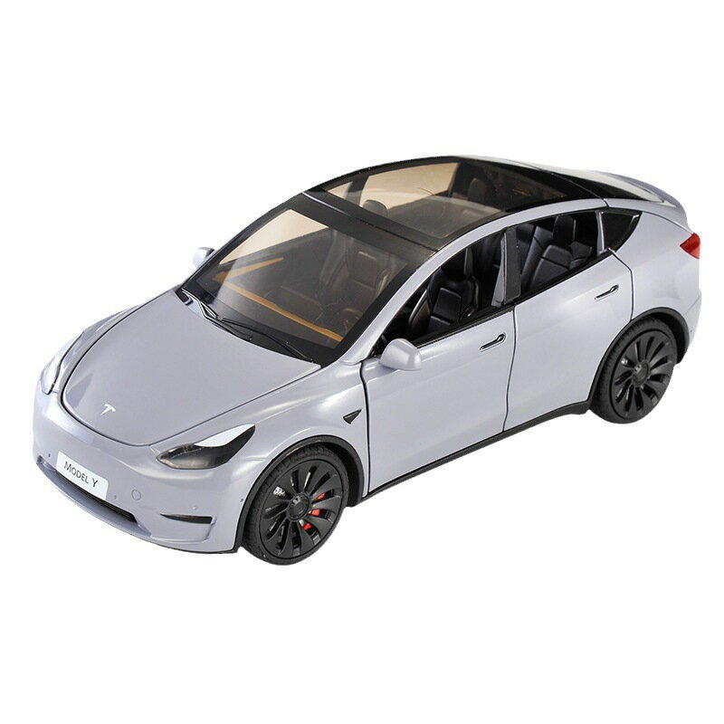 【1:24合金模型】特斯拉Model Y 回力聲光玩具車 6開門 收藏擺件 寶貝收藏 玩具模型