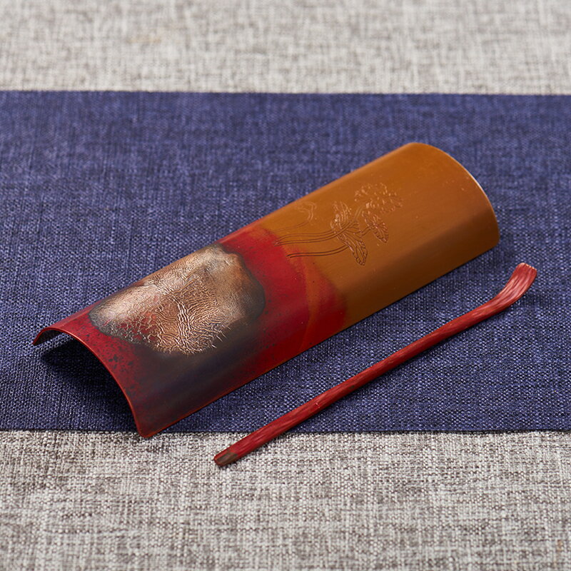 紫銅鎏銀茶則茶勺 純手工賞茶荷茶撥套裝 茶禪意功夫茶具茶道配件 6