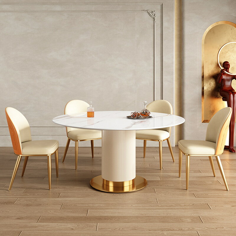 意式輕奢巖板餐桌椅組合現代簡約飯桌子客廳圓形大小戶型家用餐桌