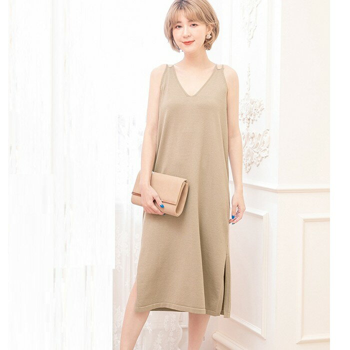 灰姑娘[66008-S]針織料側開岔背心吊帶連身裙[此為吊帶連身裙未含內搭上衣]
