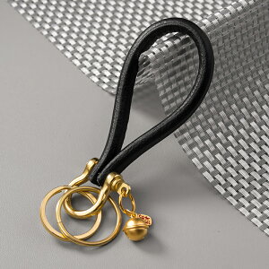 簡約牛皮雙圈鑰匙扣掛件創意手繩汽車鏈鎖匙圈環男女鈴鐺掛飾