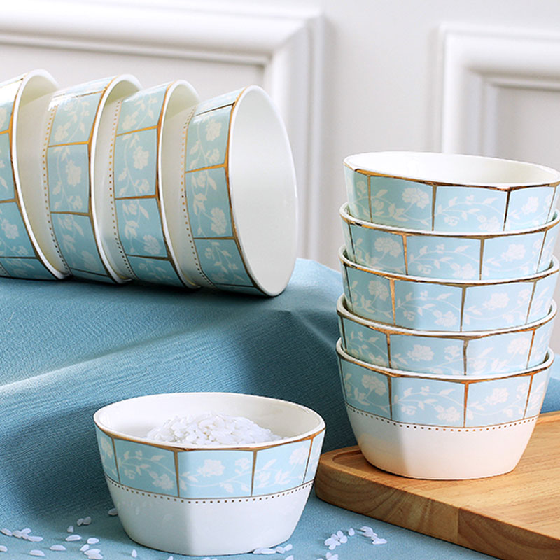 陶瓷碗10只裝 家用吃飯碗4.5英寸面碗米飯碗韓式骨瓷餐具碗碟套裝