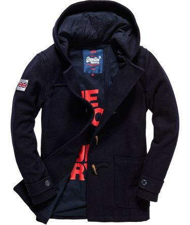 跩狗嚴選 極度乾燥 Superdry Duffle Rookie 羊毛 牛角扣 海軍深藍 軍裝 連帽大衣 修身版型 外套 風衣