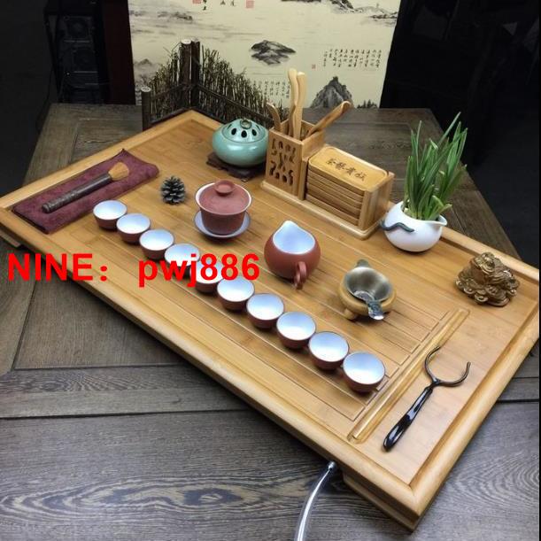 [臺灣公司貨 可開發票]竹製茶盤家用簡易竹託盤功夫茶具瀝水長幹泡盤小型排水式茶海茶臺