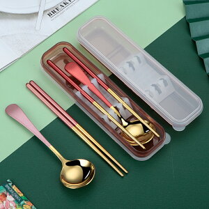 筷子勺子套裝304不銹鋼三件套可愛便攜單人裝學生外帶餐具收納盒
