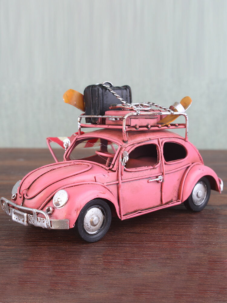 創意家居裝飾品復古擺件 鐵皮汽車模型經典甲殼蟲 老爺車房車