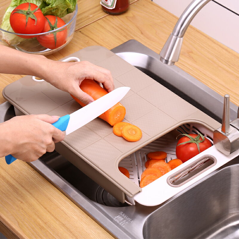 家用伸縮多功能水槽切菜板切水果蔬菜砧占板廚房小案板瀝水收納籃