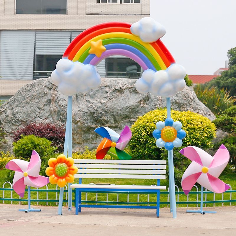 免運/快速出貨 戶外擺件 庭院擺件 彩虹云朵愛心座椅擺件戶外景區網紅打卡點玻璃鋼景觀雕塑裝飾定制 公司貨開發票