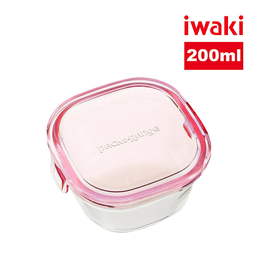 【iwaki】日本耐熱玻璃方形微波保鮮盒200ml-粉