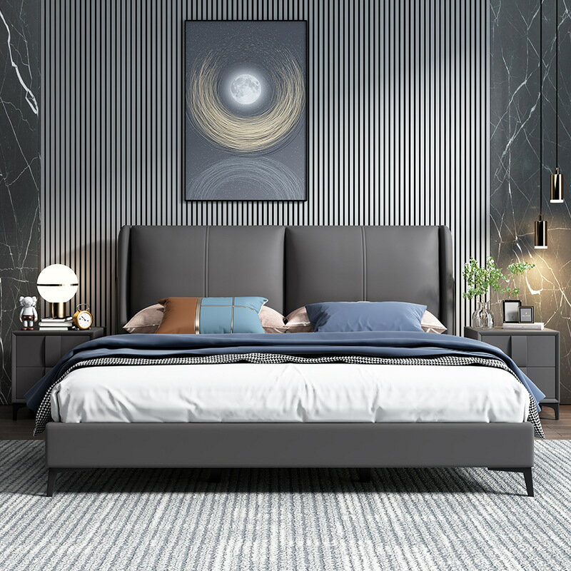 【KENS生活家具】大床 雙人床 軟床 意式輕奢科技布軟床1.5米1.8米布床雙人床現代臥室家具小戶型婚床