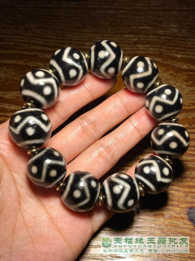 風化老瑪瑙西藏珍品頁巖類天珠包漿滿風化西亞鑲蝕彩虹天珠手串| 協貿