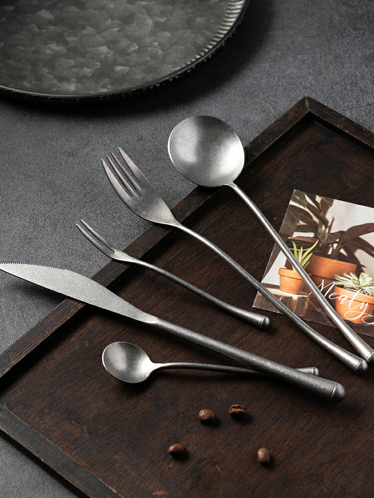 創意復古家用刀叉套裝304不銹鋼西餐餐具牛排刀叉勺3件套