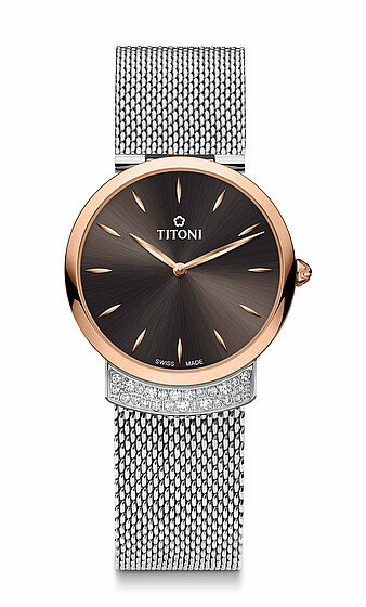 TITONI瑞士梅花錶優雅伊人系列TQ42912SRG-592簡約金屬時尚腕錶/玫瑰金+黑32mm