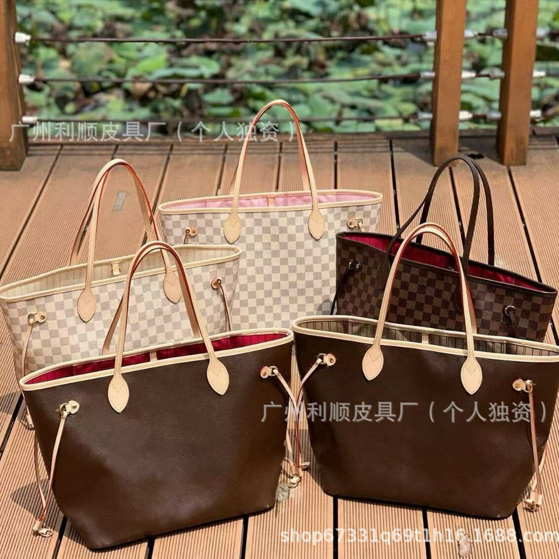 廣州老花購物袋neverfull大容量托特子母包真皮單肩女包