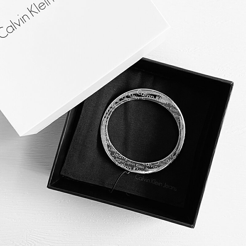 美國百分百【全新真品】Calvin Klein 手環 CK 金屬 飾品配件 不鏽鋼 logo滿版 銀色 CF28