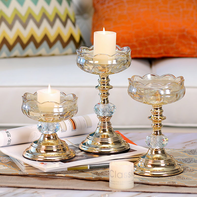 歐式水晶金屬燭臺擺件美式奢華樣板房浪漫蠟燭臺家居餐桌裝飾品