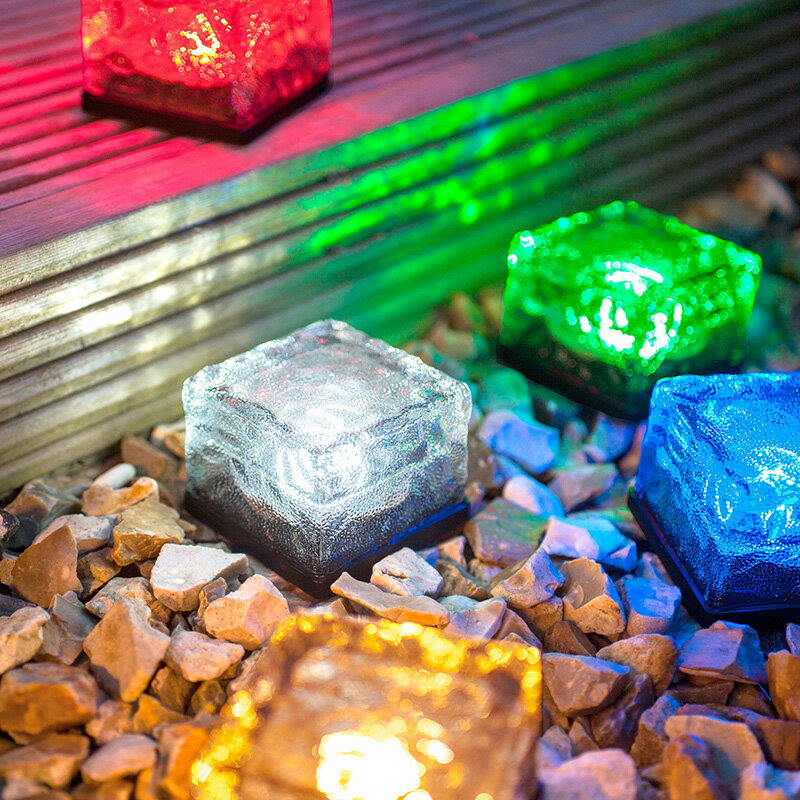 玻璃太陽能冰磚燈LED太陽能地埋燈花園地板燈甲板燈水晶冰磚燈1入