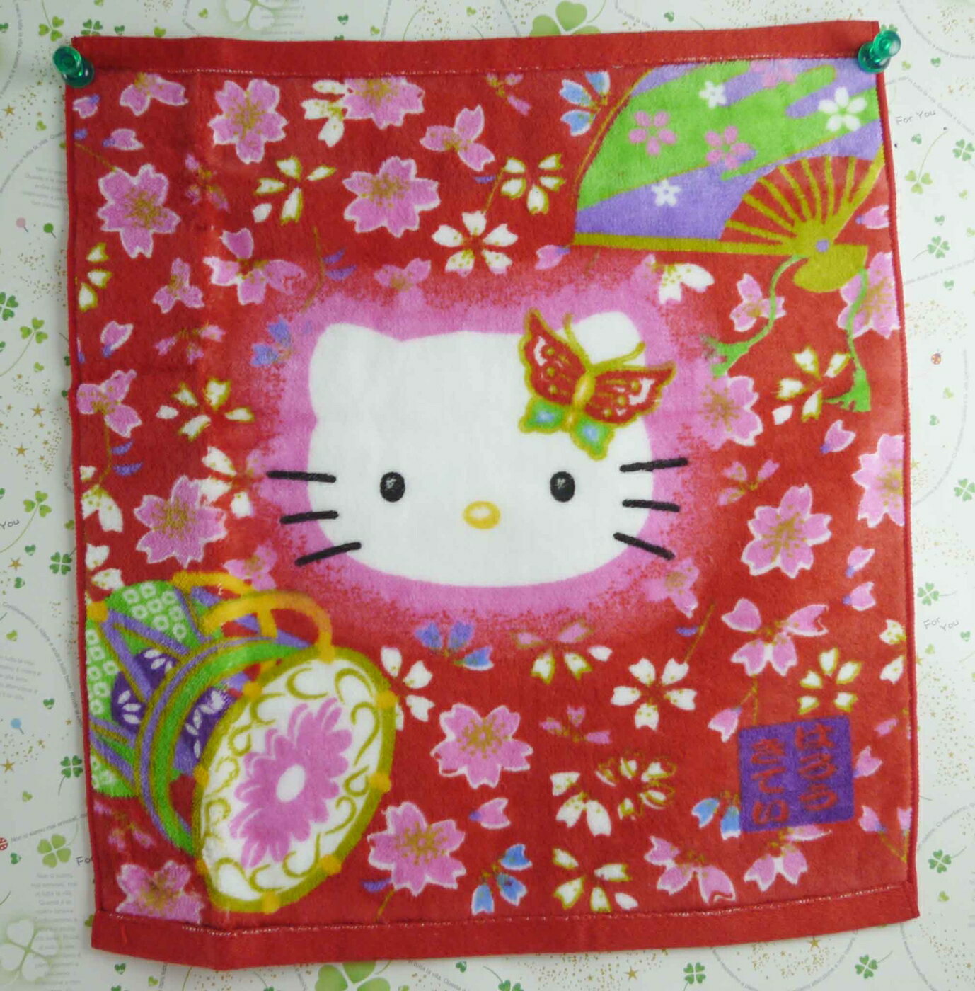 【震撼精品百貨】Hello Kitty 凱蒂貓 方巾-限量款-和風-紅蝴蝶 震撼日式精品百貨