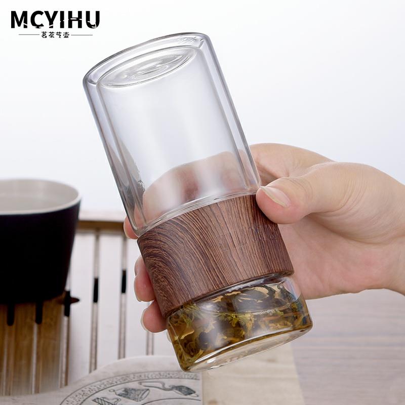 高硼硅雙層玻璃水杯子家用便攜過濾女隨手男士旅行茶水分離泡茶杯