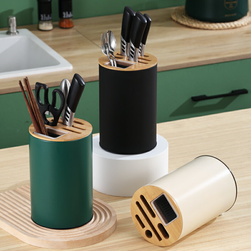 不銹鋼刀架家用插刀桶刀具收納架瀝水筷子筒廚房一體置物架臺面式