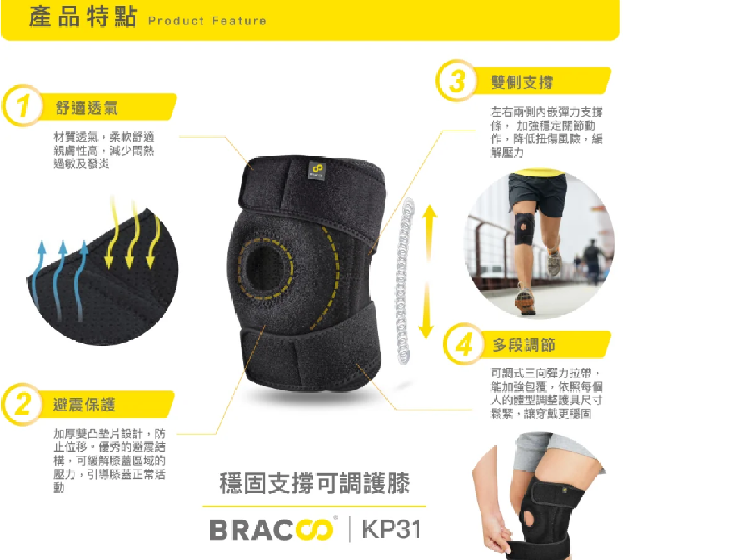 BRACOO奔酷 穩固支撐可調護膝 KP31 (入門款,單入裝) 3