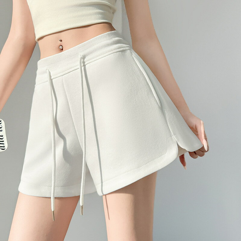 現貨+預購 女高腰短褲休閒寬褲顯瘦薄款寬鬆直筒褲休閒A字短褲-抽繩運動短褲3色74ls45【獨家進口】【米蘭精品】