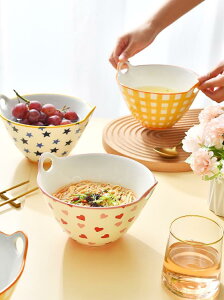 泡麵碗 面碗家用輕奢陶瓷餐具泡面碗創意可愛北歐沙拉碗大號雙耳防燙湯碗