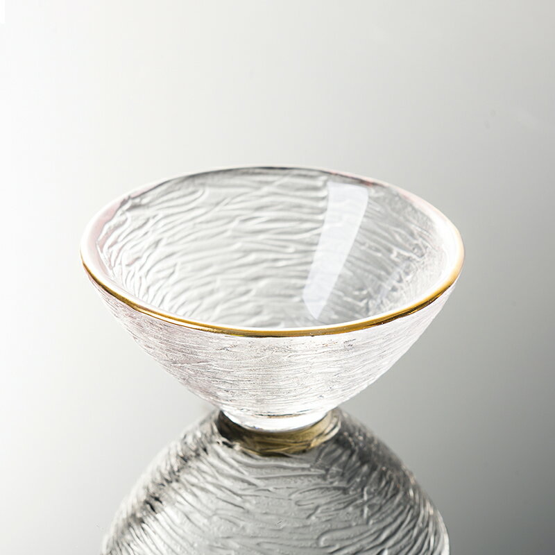 金邊玻璃小茶杯日式錘紋小號茶具品茗杯樹紋透明主人杯功夫茶單個 6