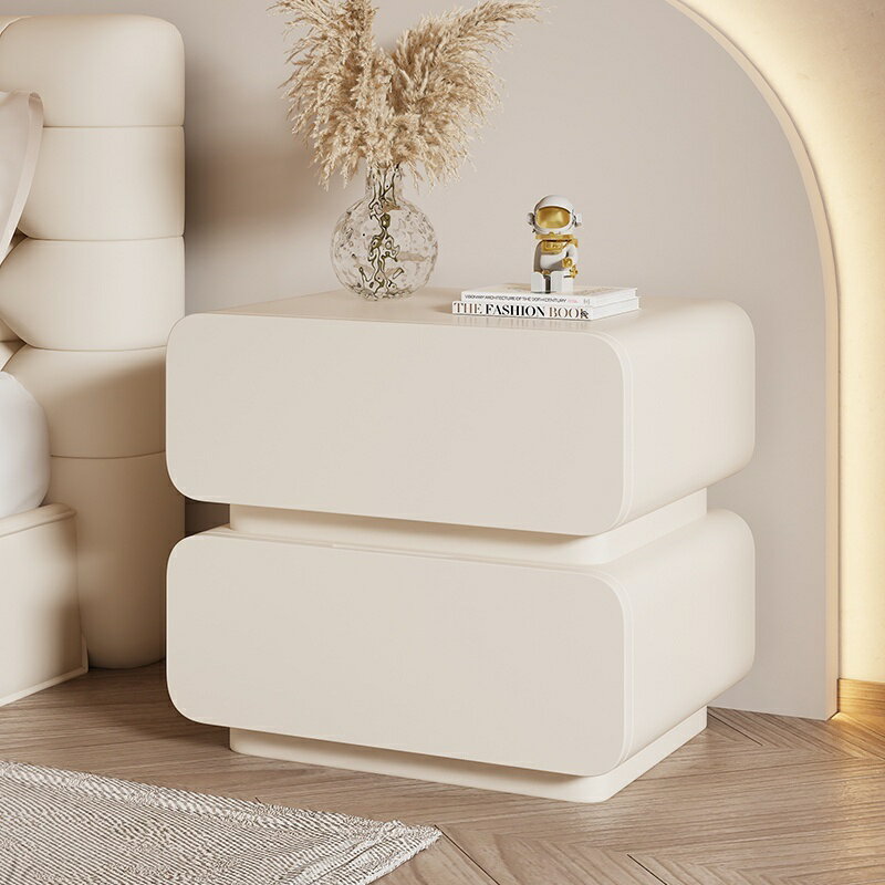 實木奶油風床頭櫃皮質簡約現代小型臥室床邊櫃極簡易收納櫃免安裝床頭櫃 收納櫃 儲物櫃 置物櫃