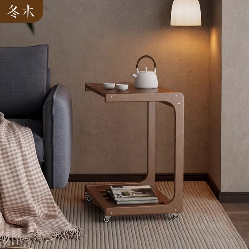 免運/可開票 快速出貨 床頭櫃 邊櫃 實木沙發邊幾櫃可移動桌子帶輪迷你茶幾客廳小戶型C型小茶臺