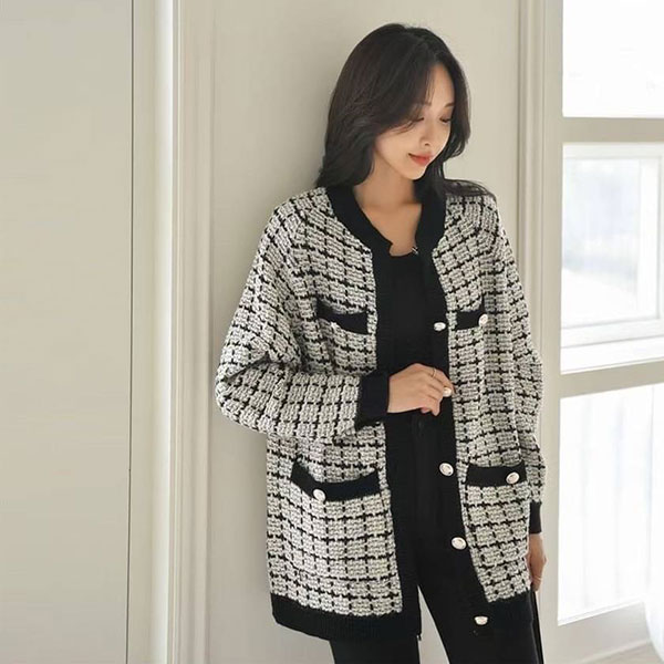 ANNAS 正韓 外套 小香風 毛呢 格紋 格子 編織 小香 大衣 風衣 長版 韓國 1