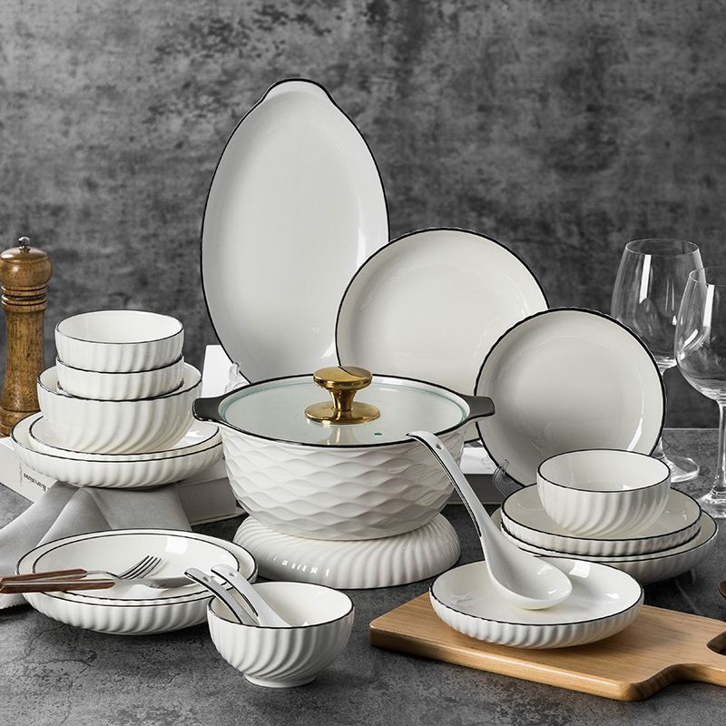 法蘭晶北歐輕奢碗盤餐具陶瓷簡約套裝碗筷湯碗盤子飯碗家用吃飯