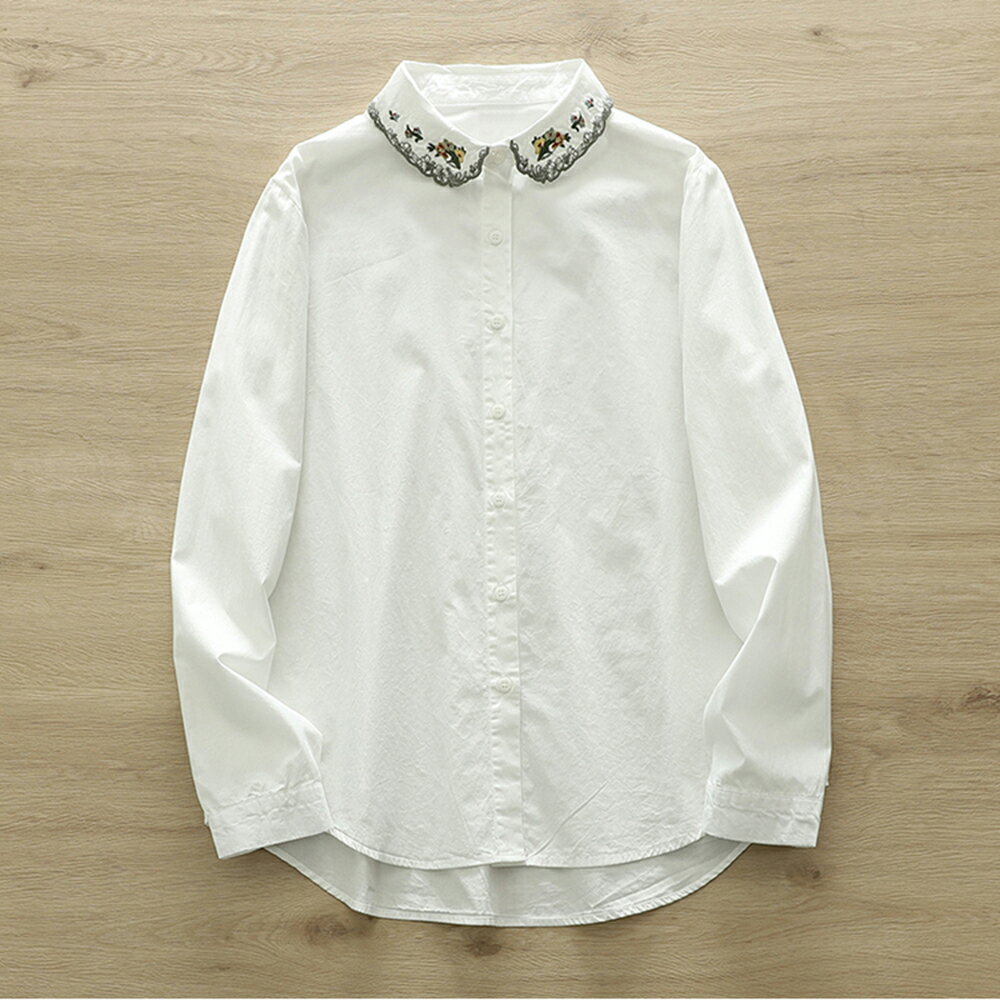 ＊ORead＊刺繡花朵白色長袖襯衫(2色M,L)【限定加碼✿全館滿額再折】