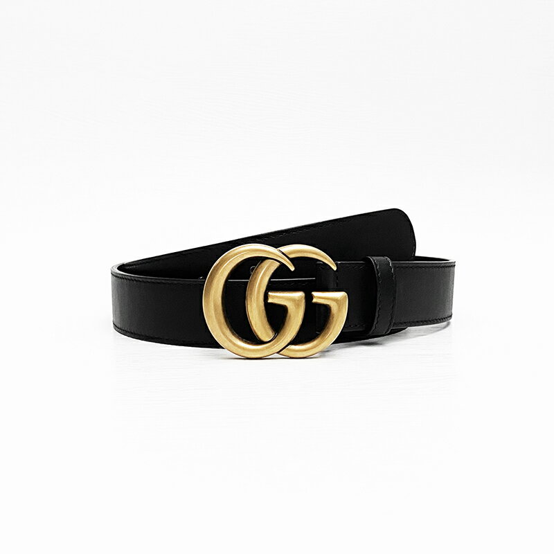 美國百分百【全新真品】Gucci 皮帶 真皮 黃銅 復古 女款 歐洲精品 大LOGO 黑色 K333