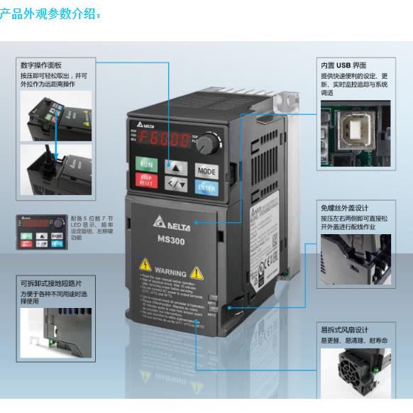 {公司貨 最低價}臺達變頻器MS300系列 VFD1A5/2A7/4A2/5A5/9A0M正品保證