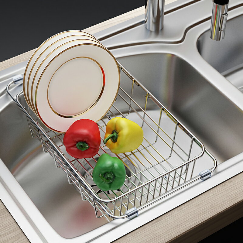 不銹鋼廚房伸縮瀝水籃子水槽置物架洗菜碗池蔬果碗碟收納瀝水神器
