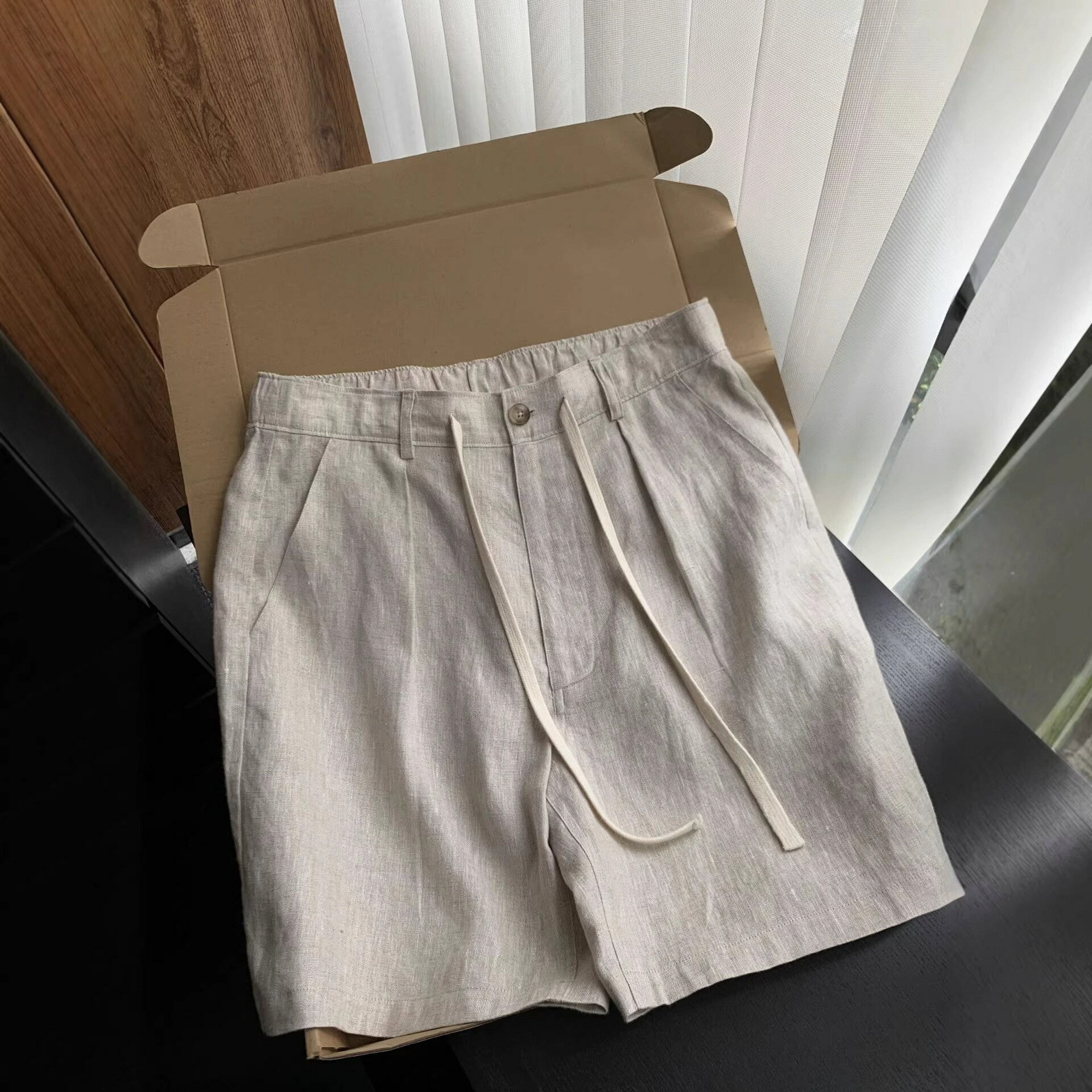 老錢風天絲亞麻短褲男款夏薄款寬松休閑棉麻褲子輕熟風西裝五分褲#Hi, 貼心優衣家居#