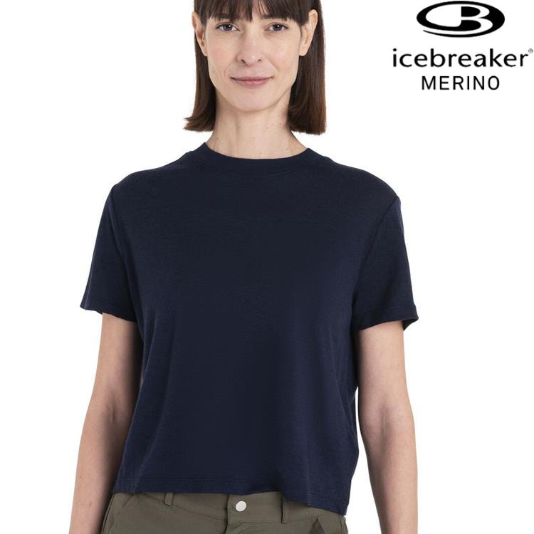 Icebreaker Tech Lite III 女款 短版 美麗諾羊毛排汗衣/圓領短袖上衣-150 素色 0A56Y2 401 海軍藍