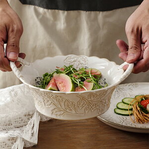 高檔碗碟套裝家用菜湯盤子飯碗浮雕餐具北歐輕奢創意瓷碗陶瓷餐具