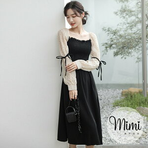 【 Mimistyle】連身洋裝法式溫柔復古波點泡泡袖 (台灣現貨)