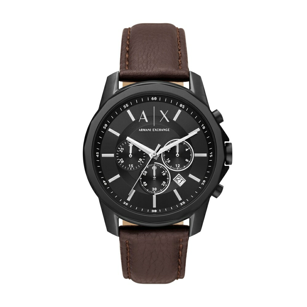 送禮首選★A│X Armani Exchange 溫紳品格三眼計時腕錶-黑X深棕皮帶-AX1732-42mm   附提袋【全館滿額折價★APP下單跨店最高22%點數回饋】