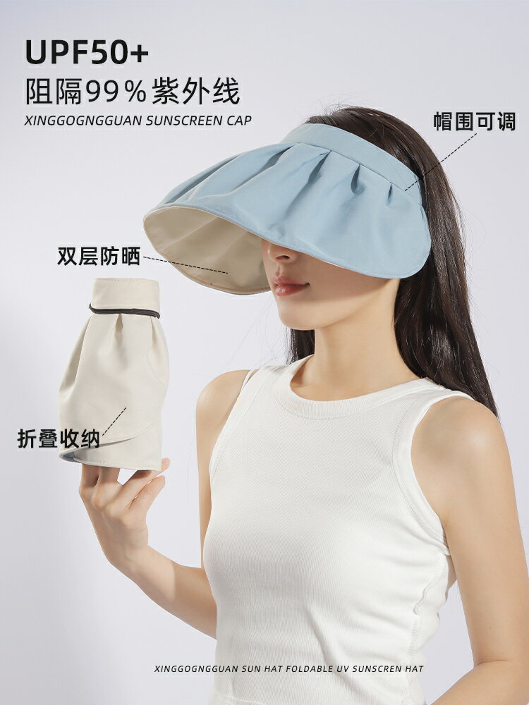 UPF50+防曬貝殼帽女夏季防紫外線空頂遮陽帽百搭遮臉發箍太陽帽子