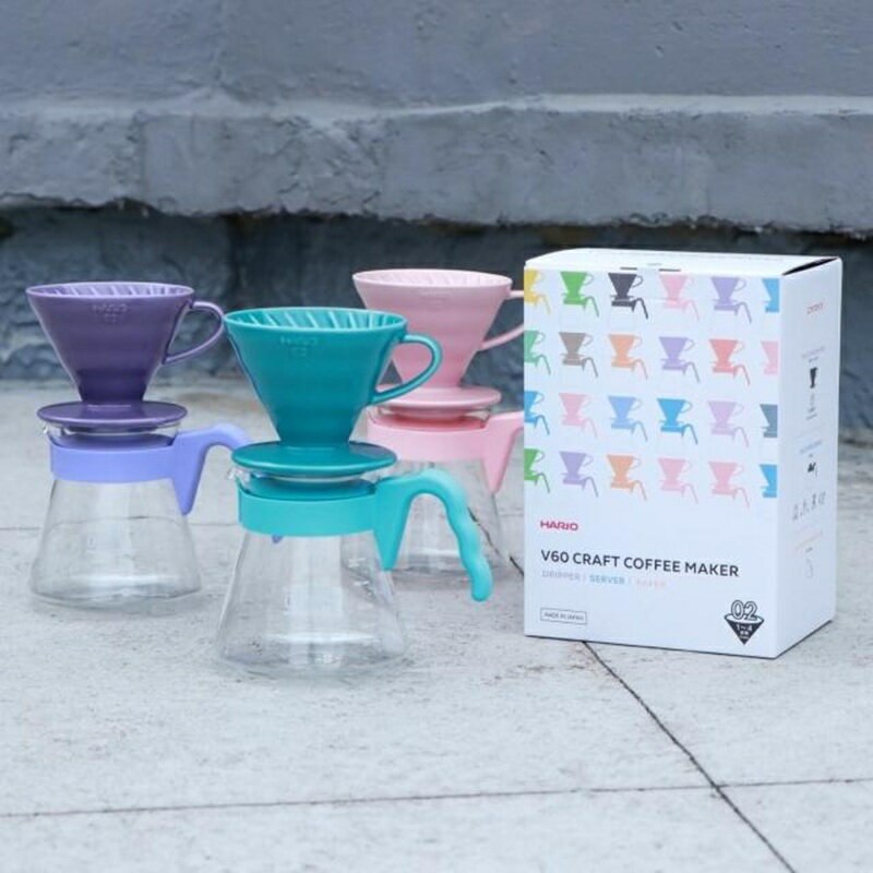 HARIO V60磁石02濾杯咖啡壺組／1~4人份 禮盒裝 附濾紙 繽紛馬卡龍色系