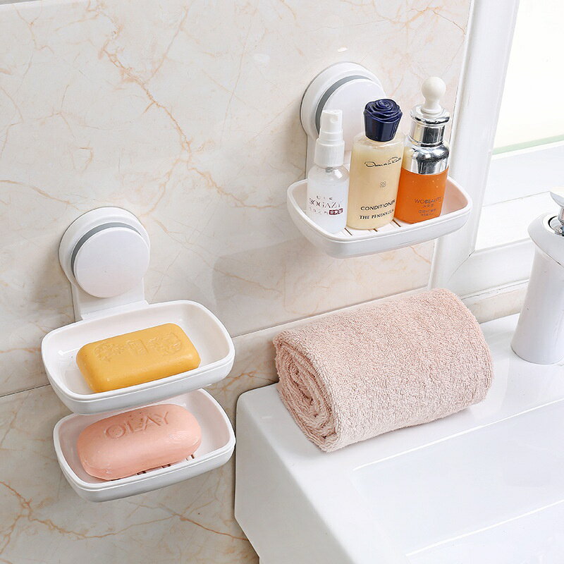 肥皂盒大號香皂盒瀝水架衛生間創意免打孔雙層吸盤壁掛式置物盒。